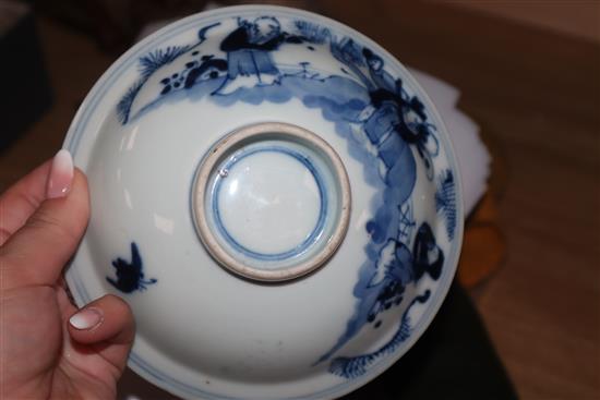 A Chinese blue and white moon flask, charger etc largest diameter 41cm